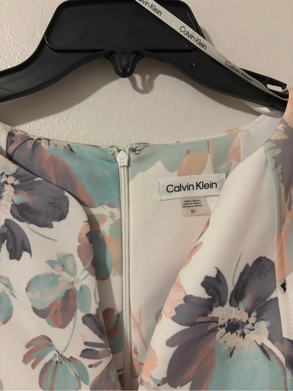 Calvin Klein Floral Midi Dress in Ivory, peach and Teal